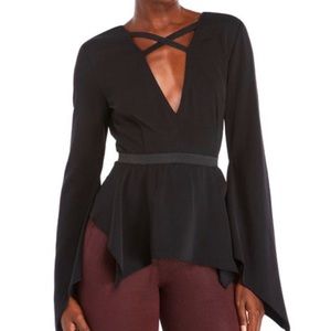 🕷Mustard Seed Black Crisscross Peplum Blouse